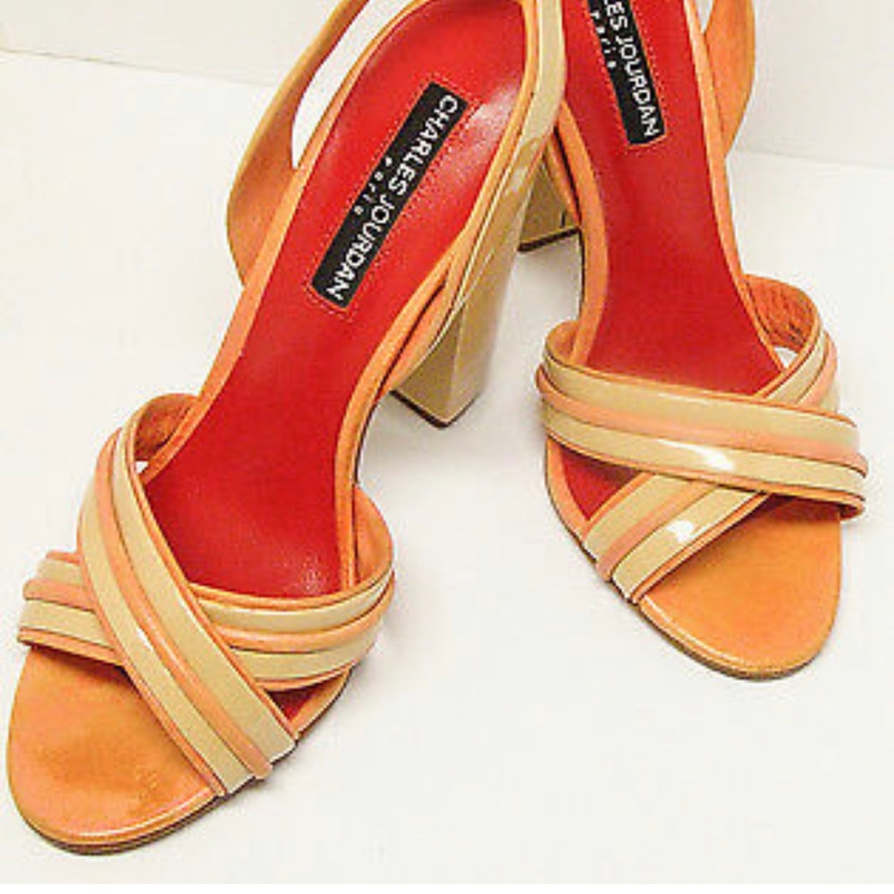 CHARLES JOURDAN PARIS nude leather sandals with block heels